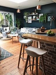 The Cosy Corner Of The Kitchen Hague Blue Walls With Plants And Prints On Shelves Sofa Scattered With Cushion Updated Kitchen Kitchen Living Kitchen Interior