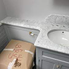 The large white carrara marble field tile features a beautiful honed finish with natural soft grey veining. Matai Stone Beautiful 30mm Honed Carrara Marble Vanity Facebook
