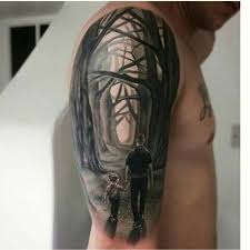 Black And Grey Walk In The Woods Tattoo Tattoo For Son Tattoos For Daughters Father Son Tattoo