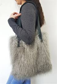 Mongolian Grey Faux Fur Tote Handbag Faux Fur Throws Fabric And Fashion