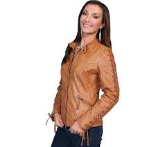 scully womens leather laced sleeve jacket