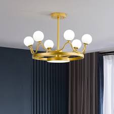 Kids Crown Flush Mount Fixture Metallic 6 Lights Bedroom Semi Flush Ceiling Light With Globe Glass Shade In Gold Beautifulhalo Com