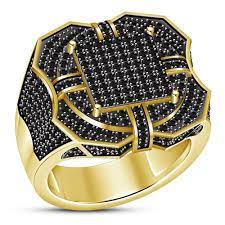 Mens Black Diamond Ring In 14k Gold Finish 925 Silver Prong Set Pinky Band Ring Mens Black Diamond Rings Men Diamond Ring Rings For Men