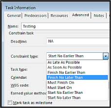 set a task start or finish date constraint for a task