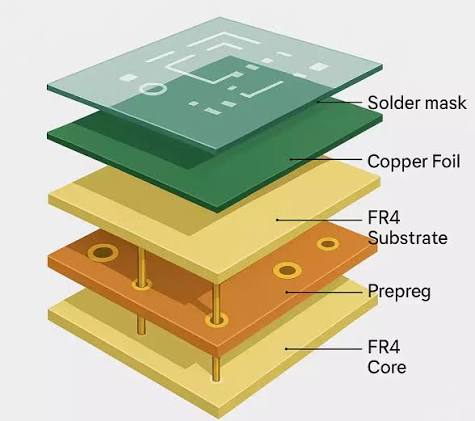 Cross-section diagram of an FR4 multilayer