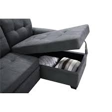 A sleeper component folds out to create a spacious and comfortable bed. Lucca Dark Gray Fabric Reversible Sectional Sleeper Sofa Chaise With Storage 89140