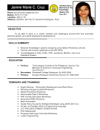 Resume Sample Philippines High School Graduate