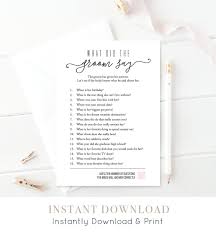 If you're planning to host a one, check out these 10 fun ideas for a bridal shower party. What Did The Groom Say Bridal Shower Game Bridal Quiz Printable Wedding Shower Game Couples Shower Instant Download 030 108bg