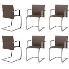 (all arm chairs) in the manner of milo baughman. Set Of Six Italian Leather Dining Room Chairs With Arms Chrome Structure For Sale At 1stdibs