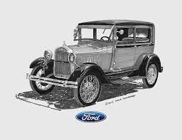 Jack S Ink Wash Drawing Of The Classic Ford Model A 2 Door Sedan Buy This Print With Confidence Knowing You Have A Car Drawings Boat Drawing Old Vintage Cars