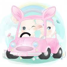 Cute Little Rabbit Driving A Car In 2020 Bunny Tattoo Small Cute Cartoon Dog Flower