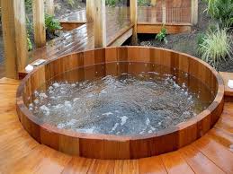 Round Teak Hot Tubs Robert S Hot Tubs Hot Tub Garden Cedar Hot Tub Hot Tub Landscaping