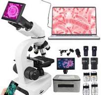 Microscope Binoculaire Professionnel (30000X/50000X/70000X) - ÉCran 5  Pouces + Oculaire éLectronique + Support Pour TéLéPhone Portable,  Microscope ...