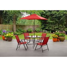 Patio Dining Set 6 Piece Foldable Chair Red Tempered Glass Table Top Umbrella Mainstays Patio Dining Set Outdoor Dining Set Patio Furniture Sets