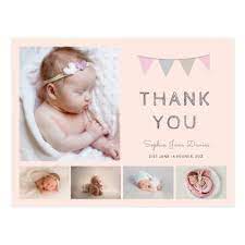 Girls Baby Thank You Cards Photo Postcard Zazzle Com Baby Thank You Cards Thank You Cards Photo Thank You Cards