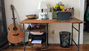 Attach pipe floor flanges to the top of each vertical length of conduit for a sturdy frame for your. Weekend Project Diy Desk With Industrial Pipe And Reclaimed Wood House And Hammer
