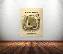 Vintage Print Of Coors Field Seating Chart Colorado Rockies Baseball Blueprint On Photo Paper Matte Paper Or Stretched Canvas