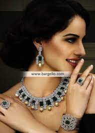 Delicate Party Wear Artificial Jewellery Set Real Diamond Necklace Big Necklace Indian Wedding Jewelry