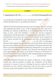 Give me a sample format of board resolution for business closure? Ordinary Resolution For Ceo Managing Director Appointment
