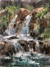 Julie Ford Oliver Twin Waterfalls 8 X 6 Oil Landscape Paintings Waterfall Paintings Oil Painting Landscape