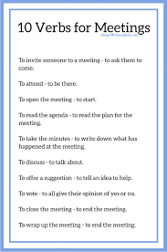 10 Verbs For Meetings Kimgriffithsenglish English Language Learning Vocabulary Learn English