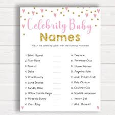 Celebrity Baby Names Game Printable Baby Games Pink Hearts Baby Shower Games Pink Baby Shower Games Celebrity Baby Names Game Ph1 In 2020 Celebrity Baby Names Famous Babies Baby Name Game