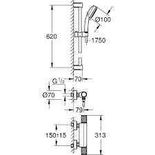 Grohe Grohtherm 1000 Performance Thermostatic Shower Mixer With Shower Set 34783000 60cm Chrom