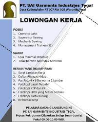 Selamat datang & bergabung di pt.sai apparel industries semoga kelak groups ini bermanfaat untuk orang banyak. Lowongan Kerja Pt Sai Garments Industries Tegal Juli 2019