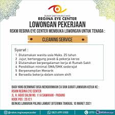 Sebelum anda memasukan lamaran kerja ke toko emas laris jewellery untuk jabatan cleaning service yang nantinya bekerja di bandung, pahami dulu cara agar lamaran yang dikirim dapat di proses oleh tim rekrutmen toko emas laris jewellery. Lowongan Kerja Rskm Regina Eye Center Padang Maret 2021