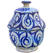 Ceramic lidded pot by jean derval | 1stdibs.com. Antique Moroccan Blue Ceramic Box In 2021 Ceramic Boxes Folk Pottery Blue Ceramics