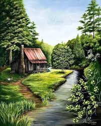 Cabin In The Woods Old Weathered Cabin Cabin Wall Art Etsy Cabin Wall Art Original Landscape Painting Cabins In The Woods