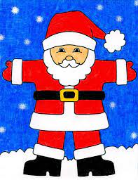 Closed eyes and a long coat mean no eyes or legs to draw! How To Draw Santa Claus Art Projects For Kids