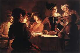 In this scene are unidealized figures in an informal party. Supper Party Dakrua Mouson