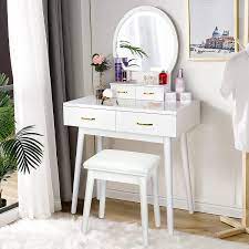 Makeup table light up mirror. Buy Vanity Desk With Lighted Mirror Makeup Vanity Dressing Table With Lights 3 Color Lighting Modes Adjustable Brightness 4 Drawers Makeup Table With Cushioned Stool For Bedroom White Online In Indonesia B097rdptrr