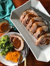 Serve pork alongside green beans with sauce drizzled on top. Olive And Pepper Stuffed Pork Loin Paleo Whole30 Paleo Gluten Free Guy