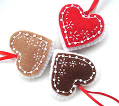 Felt Christmas Hearts Gingerbread Heart Ornament Decoration Brown Heart Christmas Ornaments Felt Hearts Felt Christmas Ornaments