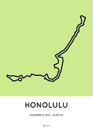 Honolulu Marathon 2015 Course A3 Matte Paper Digital Print Marathon Tattoo Running Tattoo Honolulu