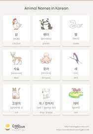 Animal Names In Korean Chat To Learn Korean With Eggbun Korean Language Korean Language Learning Korean Lessons
