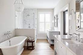 The inspiration behind this was a cabinet the designer saw from restoration hardware. 75 Beautiful Farmhouse Marble Tile Bathroom Pictures Ideas August 2021 Houzz