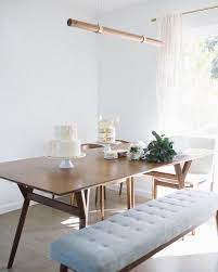 A contemporary bench can add additional seating while creating interest in the composition of your living room. Mid Century Bench In 2020 Midcentury Modern Dining Table Dining Table With Bench Dining Room Small