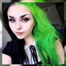 The star rocked a one shoulder black and green graphic print blouse, which was adorned with quirky cartoon doodles all over. Genegoofe Green Black Electric Lime Green Blonde Hair Pieces Hair Inspo Color Green Hair