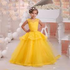 2017 Hot Yellow Pink Scoop Ball Gown Puffy Princess Dress Flower Girl Dresses Girls Pageant Dresses Girls Birthday Formal Party Dress Girls Dress Shoes Ivory Fl Girls Pageant Dresses Flower Girl
