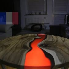walnut round epoxy red transparent river coffee table rouge deco salon deco