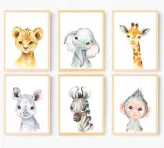 Safari Jungle Animals Nursery Prints Set Of 6 Watercolour Etsy In 2020 Animal Baby Room Baby Animal Prints Nursery Nursery Animal Prints