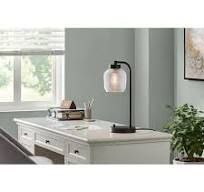 Hampton Bay Brace 17.75 in. Black Modern Task and Reading Desk Lamp with AC  Outlet and Prismatic Glass Shade 24248-000