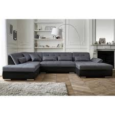 Parce qu'il ne représente pas qu'une simple assise, le canapé d'angle sait allier design et praticité. Vermont Canape D Angle Panoramique En U En Simili Et Tissu Gauche Couleur Noir Gris Cdiscount Maison