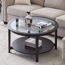 Glass living room coffee tables. Red Barrel Studio Black Round Glass Coffee Table Mid Century Small Coffee Table With Storage Modern Wood Coffee Tables For Living Room Lobby Home Office Lounge 36 X 36 X 20 Wayfair