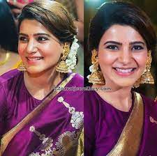 Samantha Akkineni Temple Jewellery Saree Hairstyles Wedding Blouse Designs Fashion