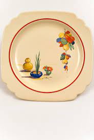 Homer laughlin by steelite international styleline china dinnerware. Vintage Conchita Decalware Homer Laughlin Pottery Luncheon Plate In Original Ivory Glaze With Red Stripes