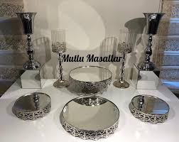 Gümüş silver söz nişan organizasyon sunum masası seti jardinyer takımı 5 parça. Soz Nisan Masasi Mutlu Masallar